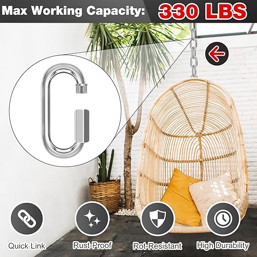 M4-30 Pack 1.61“ Quick Links Chain Connectors, 5/32″ Galvanized Chain Locking Carabiners Hooks, 330LBS Heavy Duty Thread Quick Link Clips, Twist Oval Keychain D Shape for Swing, Camping-StrideForce Fitness