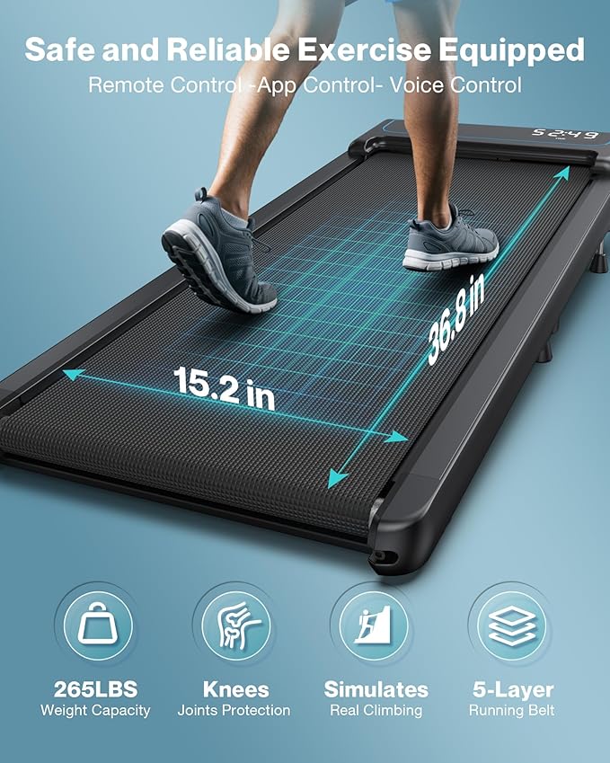 COZYINN 10% Incline Walking Pad - 2.5HP 4MPH/7.6MPH 265/340+lb Capacity Treadmills for Home, Portable Foldable Adjustable Incline Treadmill with Wide Running Area, Mute Control, Works with KINOMAP-StrideForce Fitness