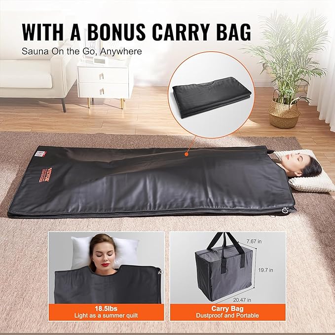 VEVOR Far Infrared Carbon Heating Sauna Blanket for Detoxification and Home Relaxation, Portable with 1-6 Level Adjustable Temperature Range (95-185℉) and 1-60 Minutes Timer-StrideForce Fitness