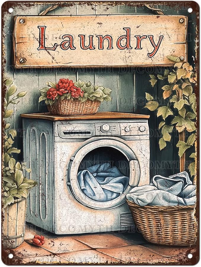 Vintage Laundry Room Tin Sign Retro Metal Poster Funny Laundry Wall Art Cafe Toilet Farm Room Garden Plaque Outdoor Farmhouse Decor Bathroom Restroom 12 * 16inch-StrideForce Fitness