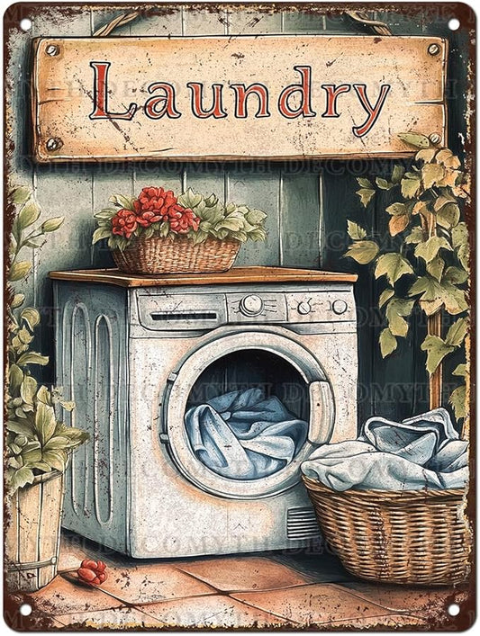 Vintage Laundry Room Tin Sign Retro Metal Poster Funny Laundry Wall Art Cafe Toilet Farm Room Garden Plaque Outdoor Farmhouse Decor Bathroom Restroom 12 * 16inch-StrideForce Fitness