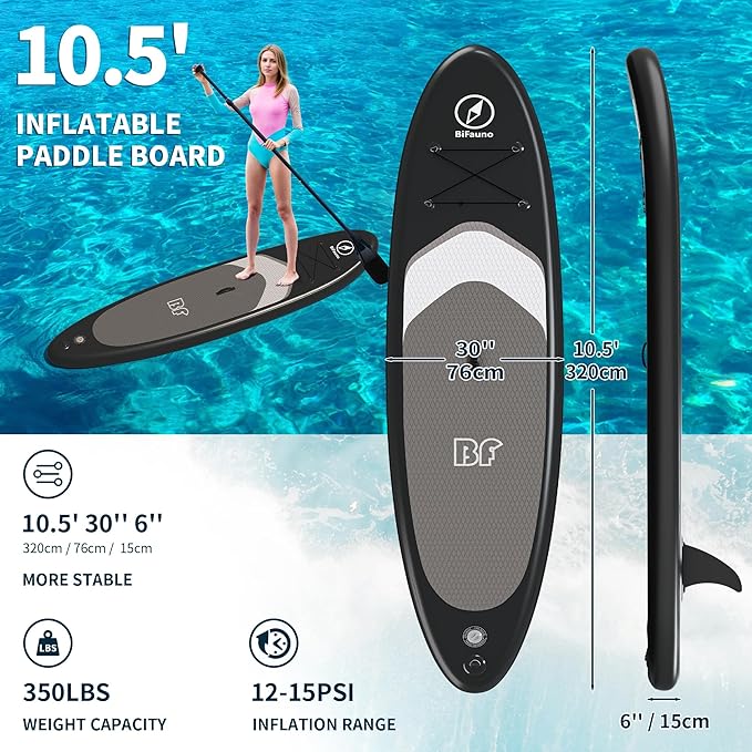 Inflatable Stand Up Paddle Board with SUP Accessories & Backpack. Paddle Boards for Adults. Non-Slip Deck, Wide Stance, Bottom Fin, Double Action Pump.-StrideForce Fitness
