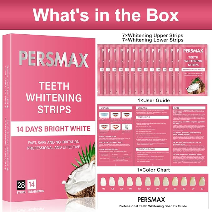 Teeth Whitening Strips for Sensitive Teeth Enamel Safe Smile Whitening Kit, 28 Strips 14 Treatments, No-Slip Remove Coffee Wine Smoking Stains Professional