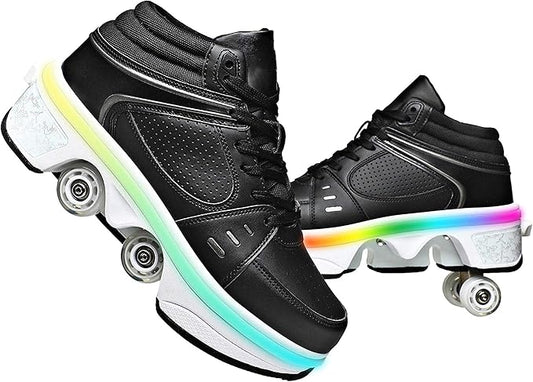Double-Row Deform Wheel Automatic Walking Shoes Invisible Deformation Roller Skate 2 in 1 Removable Pulley Skates Skating Parkour-StrideForce Fitness