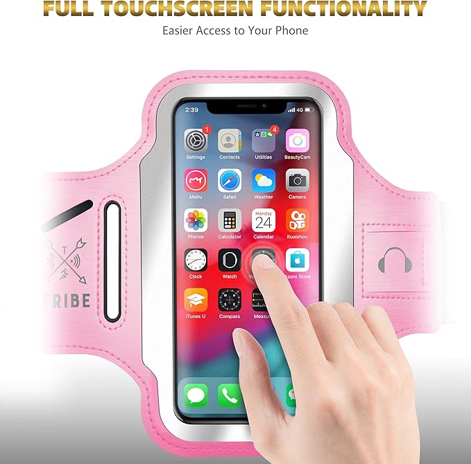 TRIBE Running Phone Holder Armband. iPhone & Galaxy Cell Phone Sports Arm Bands for Women, Men, Runners, Jogging, Walking, Exercise & Gym Workout. Fits All Smartphones. Adjustable Strap, CC/Key Pocket-StrideForce Fitness