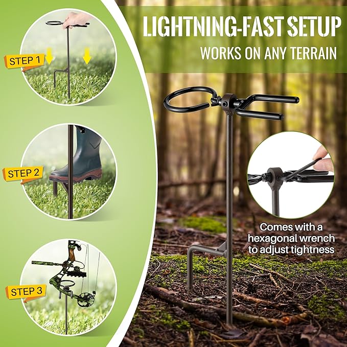 High Performance Portable Archer's Ground Bow Stake with Bowstring Wax, Durable and Versatile, Includes 360° Rotating Fork and Arrow Ring-StrideForce Fitness