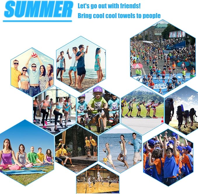 Biange Cooling Towel (Pack of 20, 40"x12") with Pouches for Sports, Workout, Fitness, Gym, Yoga, Golf, Pilates, Travel, Camping & More-StrideForce Fitness