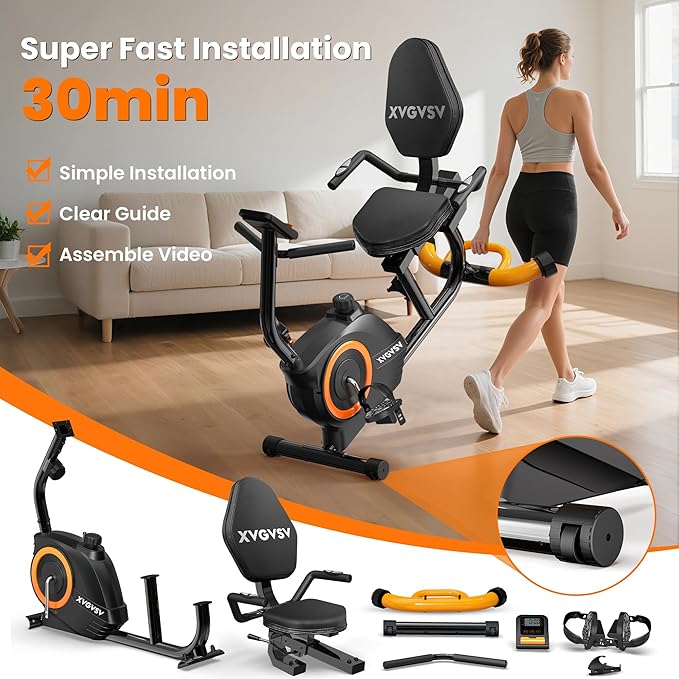 Recumbent Exercise Bike for Home Use, Quiet Recumbent Stationary Bikes for Adults & Seniors, 16-Level Resistance, Adjustable Seat, Supports 400LB, Pulse Sensors & LCD Display-StrideForce Fitness