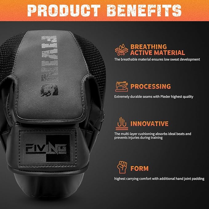 Boxing Pads for Men, Women, & Kids, Leather Focus Mitts for Martial Arts, Boxing Training, Curved Punch Mitts for Karate, Kickboxing,Muay Thai, Taekwondo-StrideForce Fitness