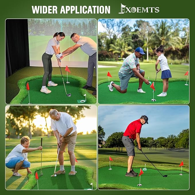 Thickened Realistic Golf Putting Green, 5 x 10ft Professional Golf Practice Training Mat for Indoor Outdoor, 3 Holes, Long Challenging Game Green Mat for Children with Training Aid Put Cup-StrideForce Fitness