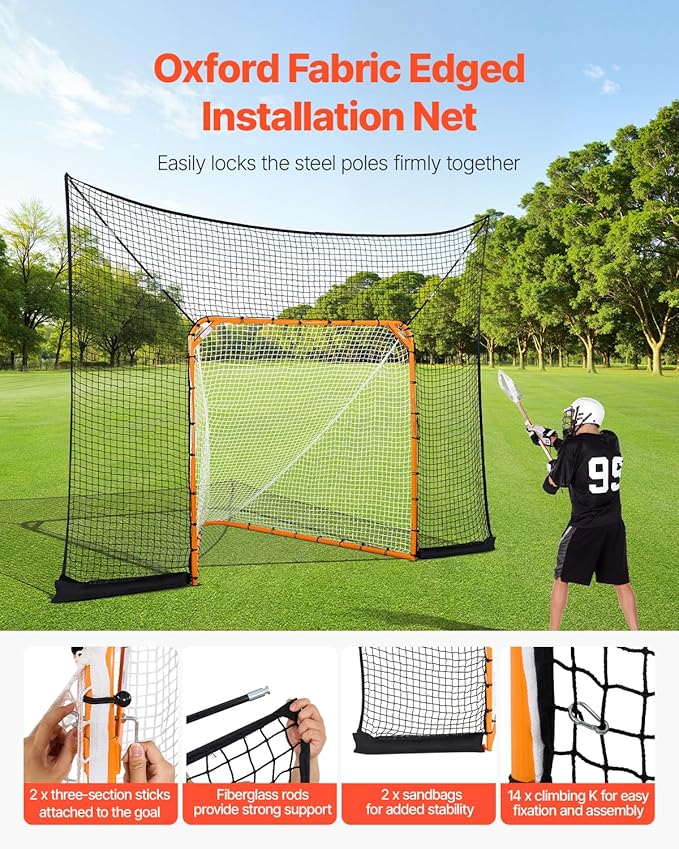 VEVOR Portable Lacrosse Goal - Complete Training Accessory Set with Extended Coverage for Youth and Adults-StrideForce Fitness
