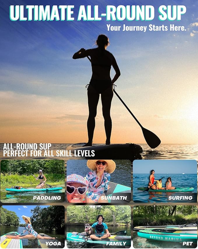 BM Paddle Board Inflatable Stand Up Paddle Board, SUP Paddleboard for Adult, Premium Accessories | Non-Slip EVA Deck & Foam Handles, Camera Mount, Double Action Pump, 85L Travel Backpack-StrideForce Fitness