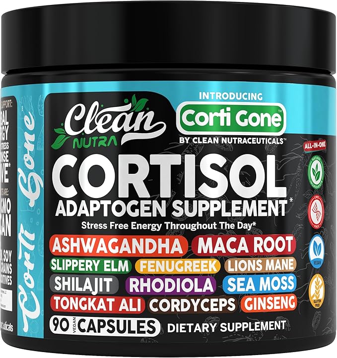 Corti Gone Cortisol Supplements For Women | Maca Root Ashwagandha Cortisol Detox Manager Reducer + Slippery Elm Fenugreek Lions Mane Shilajit Rhodiola Sea Moss Tongkat Ali Cordyceps Ginseng Beet Root-StrideForce Fitness