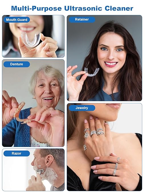 KUNPHY 2026 Ultrasonic Retainer Cleaner Machine, 48kHz Dental Cleaning Pod for Braces, Night Guard, Mouthguard, Toothbrush, Jewelry, 7Oz Denture Cleaner Machine