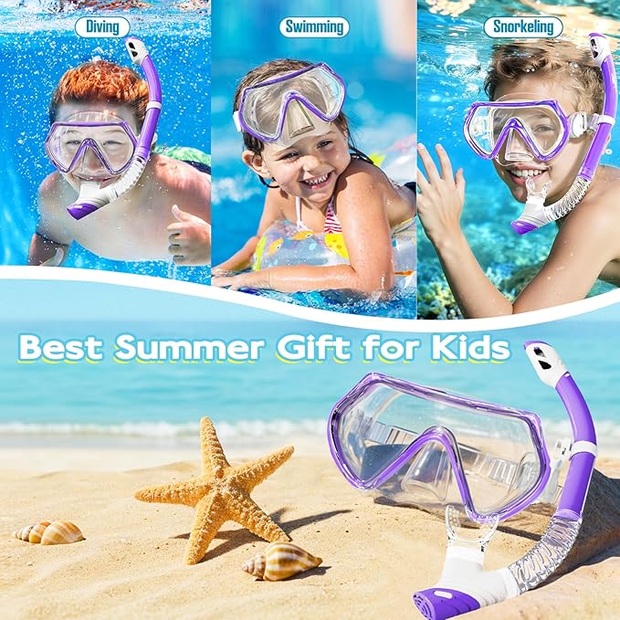 Snorkeling Gear for Kids, Kids Snorkel Set for Ages 3-14, Anti-Fog Diving Mask and Dry Top Snorkel Combo Set, Unisex Swimming Goggles-StrideForce Fitness