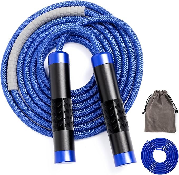 1LB Weighted Jump Ropes for fitness Women Men, Aluminum Handles for MMA, Boxing, CrossFit, Weight-loss Workouts, Tangle-Free Ball Bearing Rapid Speed Skipping Jump Rope with Adjustable 9mm Cotton & PVC Cord-StrideForce Fitness