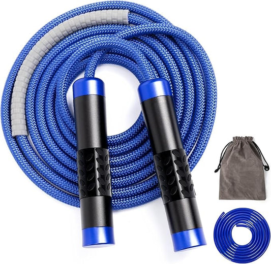1LB Weighted Jump Ropes for fitness Women Men, Aluminum Handles for MMA, Boxing, CrossFit, Weight-loss Workouts, Tangle-Free Ball Bearing Rapid Speed Skipping Jump Rope with Adjustable 9mm Cotton & PVC Cord-StrideForce Fitness