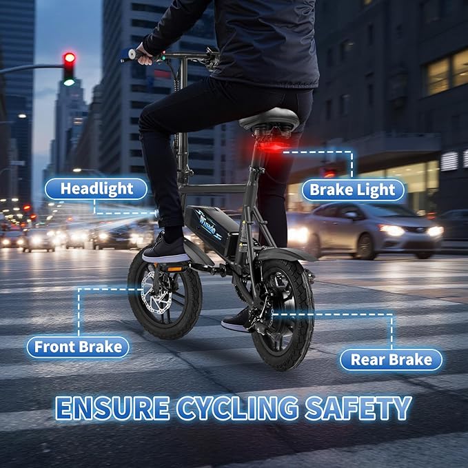 Winado Electric Bike for Adults, 14" Folding Electric Bicycle 450W Motor with Dual Disc Brakes, Max Range 25Miles(Pedal-Assist) & Speed 15.5MPH, Foldable Commuter City Ebike for Adults/Teens-StrideForce Fitness