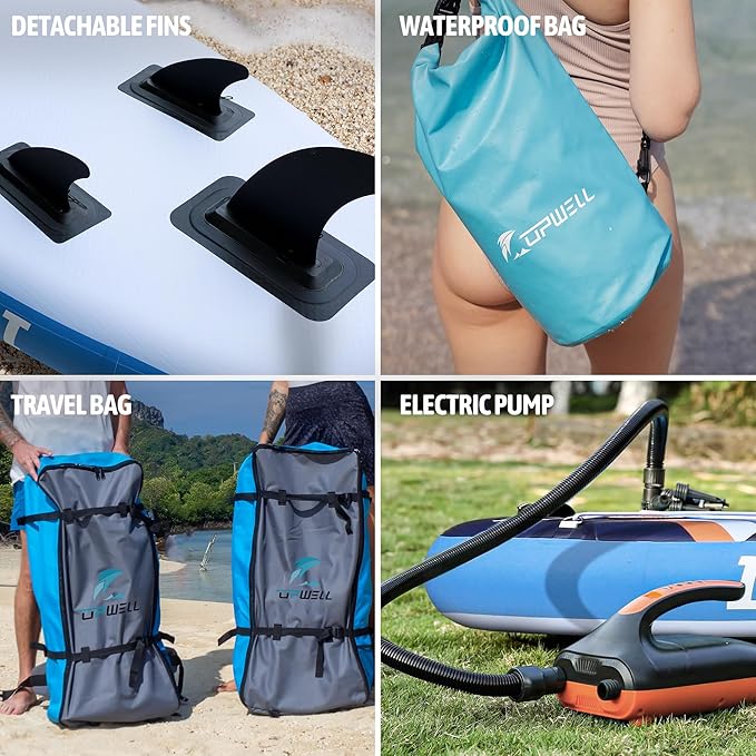 UPWELL 10'6"/11'/11'6" Inflatable Paddle Board, Stand Up Paddlboard for Youth & Adults, Stable Design, Premium SUP Accessories, Backpack, Leash, Hand Pump, Fins-StrideForce Fitness