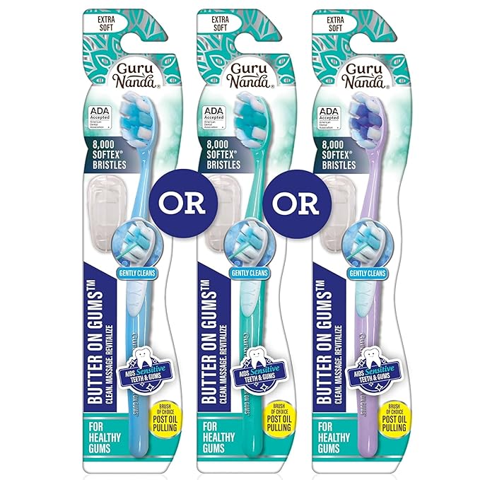 GuruNanda Butter On Gums Toothbrush, ADA Accepted, With 8000+ Ultra Soft Softex Bristles for Sensitive & Receding Gums, Perfect for Whiter Teeth, 1 Ct