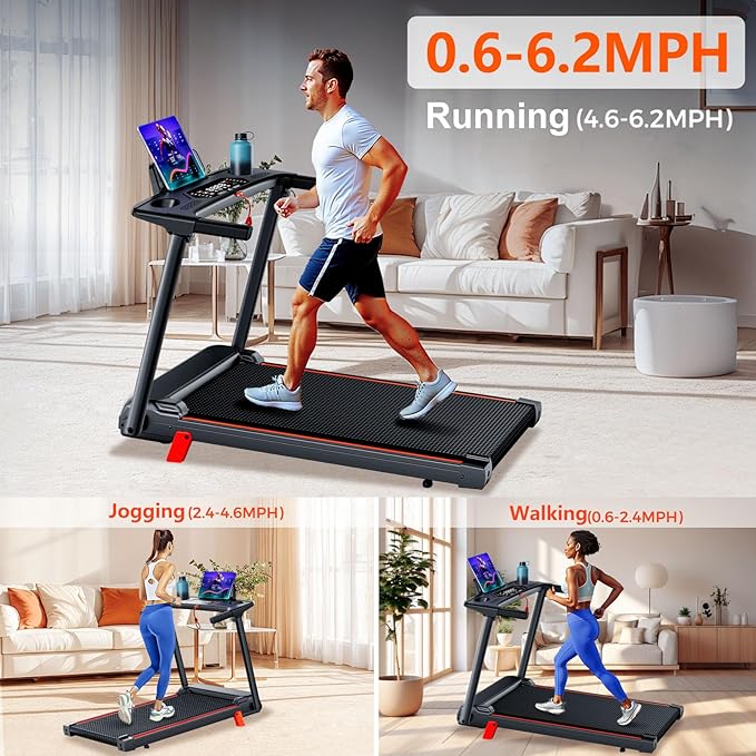 Treadmill with 5% Incline, Walking Pad Treadmill with Handle Bar, Portable Folding Treadmills for Running and Walking, 3.0HP Brushless Motorized, 5 Layers Shock-Absorbing-StrideForce Fitness