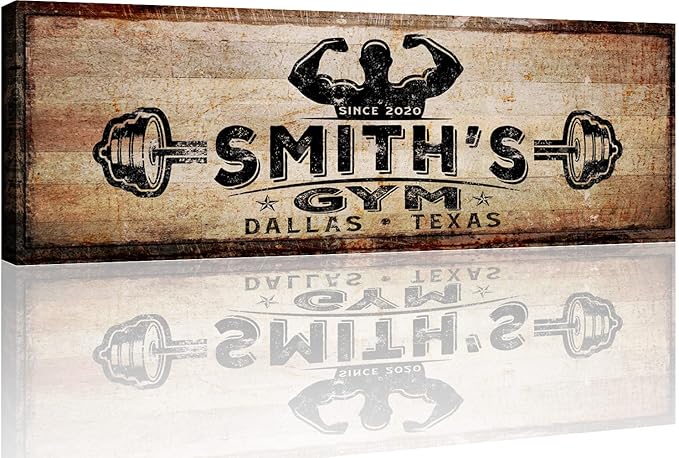 TAILORED CANVASES Personalized Gym Sign Wall Art Decor - Motivational Canvas for Home, Workout Room, Garage, Fitness Center - Inspirational Posters With Name on Rustic Copper, 36x12in-StrideForce Fitness