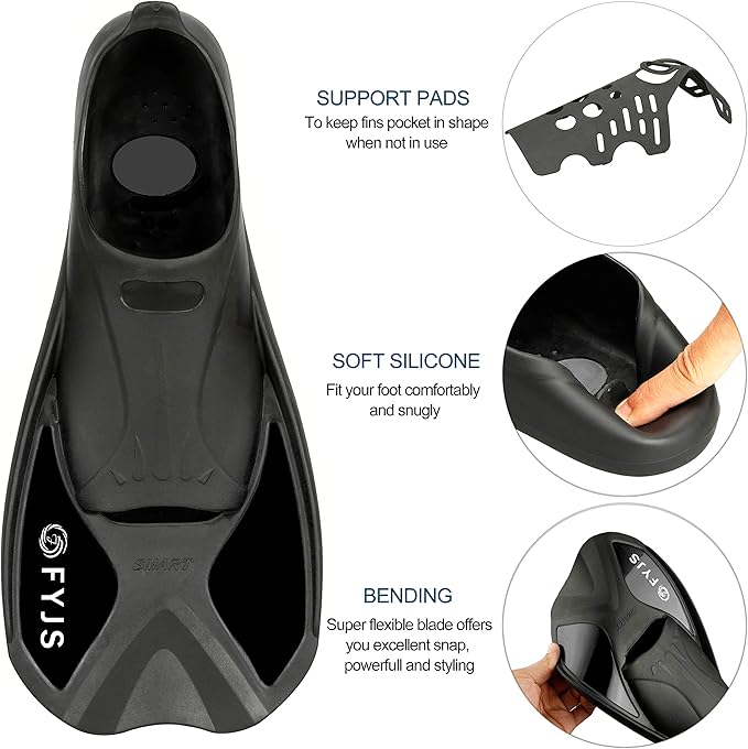 FYJS Short Swim Fins with Comfortable Full Foot Pocket Travel-Size for Snorkeling and Scuba Diving-StrideForce Fitness
