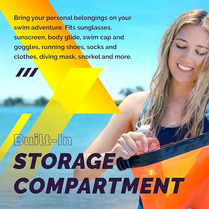 Sunlite Sports Swim Buoy Premium Quality, Highly Visible Waterproof Safety Marine Float Training for Open Water Swimming, for Swimmers, Triatheletes, Kayakers, Snorkelers, Throwable Flotation Device for Adults-StrideForce Fitness