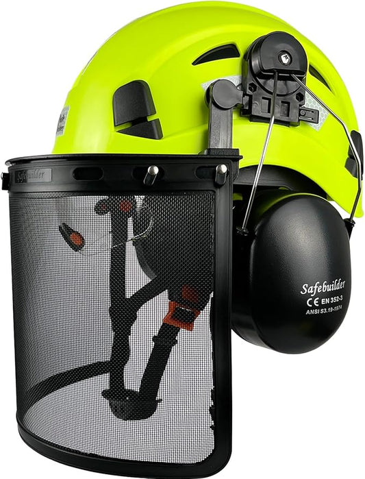 Forestry Safety Helmet with Build-in Visor Mesh Face Shield Ear Muffs 4 in 1 Chainsaw Safety Hard Hats-StrideForce Fitness