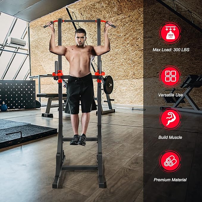GYMAX Multi-function Power Tower, Heavy-duty Pull Up Bar Stand for Pull-ups, Push-ups, Vertical Knee, Leg Raises, Dip Stand, Strength Training, Workout Dip Station for Home, Gym, Fitness Equipment-StrideForce Fitness