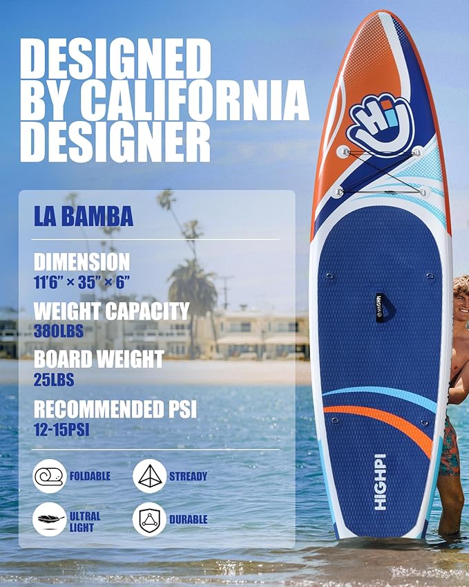 Highpi Inflatable Stand Up Paddle Board for Youth and Adults – Wide Sup with Premium Accessories, Blow Up Paddleboard for Surfing, Fishing, Yoga & More-StrideForce Fitness