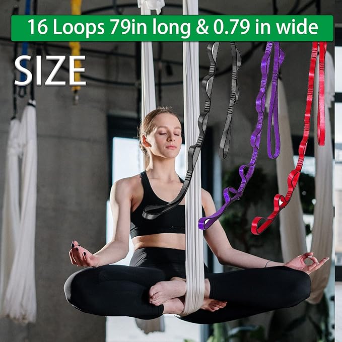Aerial Yoga Hammock Daisy Chains Strap, Strong 22kN Adjustable with 10 Loops, No Stretch, Climbing Strap Nylon Chain Sling for Aerial Yoga,Swing, Hammock, Suspension, Exercise-StrideForce Fitness