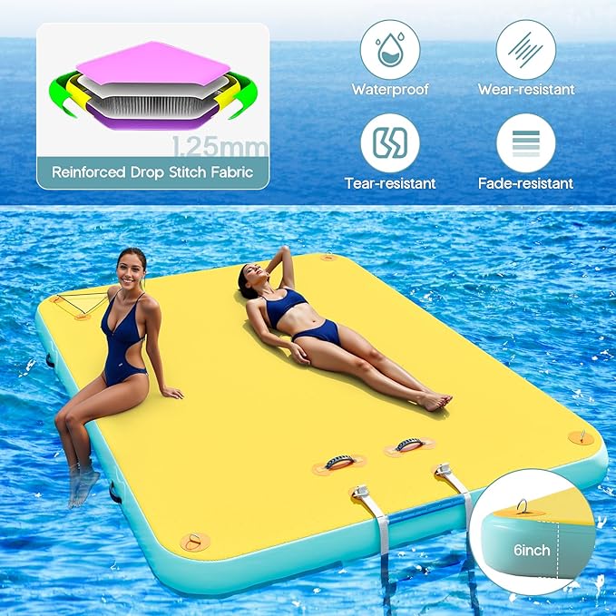 Specraft Inflatable Floating Dock, Non-Slip Air Dock Platform loating Island Raft with Rope Ladder for Pool Lake Beach Ocean-StrideForce Fitness