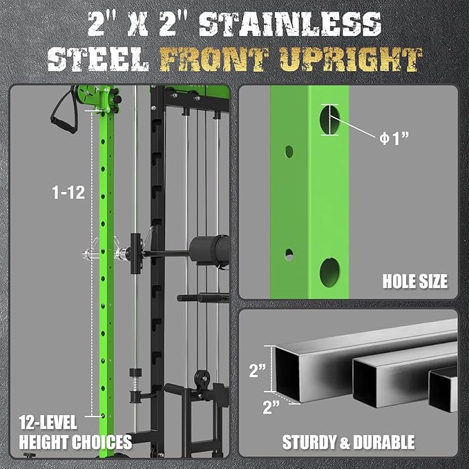 Smith Machine,2200 LBS Squat Rack for Home Gym with Dual Pulley System,Multifunctional Power Rack Cage for Strength Training with More Attachments-StrideForce Fitness