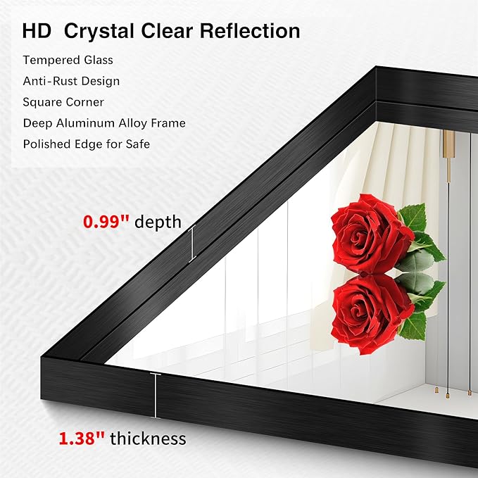 Black Bathroom Mirror, 40x48 Inch Rectangular Framed Mirror, Large Wall Mounted Bathroom Vanity Mirror Over Sink for Bedroom,Restroom, Living Room, Hangs Vertically or Horizontally-StrideForce Fitness