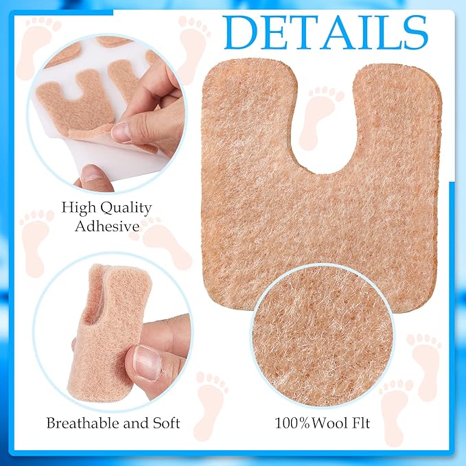 Boao 120 Pcs Callus Pads 1/4" Thick U Shaped Metatarsal Corn Pads Felt Callus Cushions Adhesive Corn Protectors for Men Women Feet Toes Pain Relief Blister Prevention-StrideForce Fitness