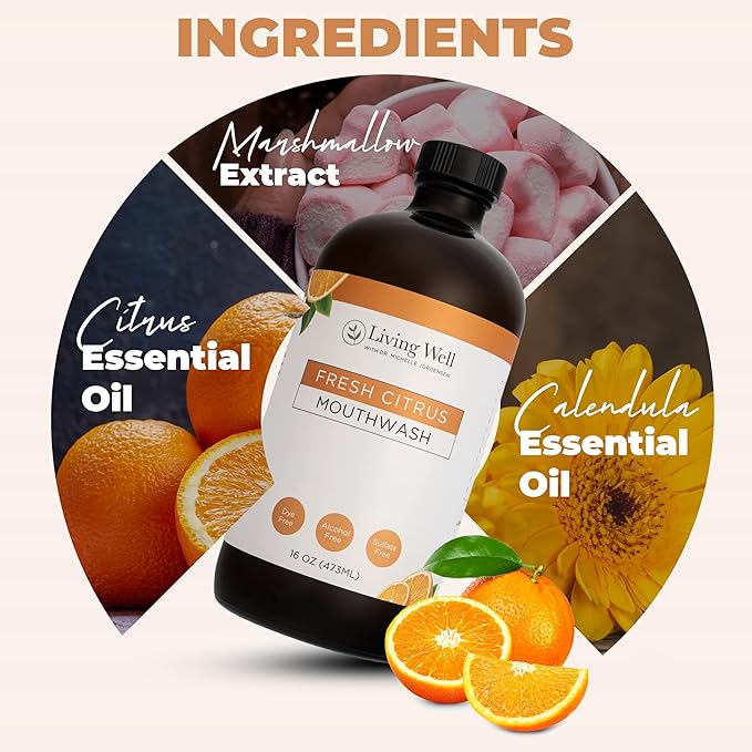Living Well with Dr. Michelle Fresh Citrus Remineralizing Mouthwash | Hydroxyapatite & Colloidal Silver Formula | Alcohol-Free, Natural & Organic | Fluoride-Free Mouth Rinse