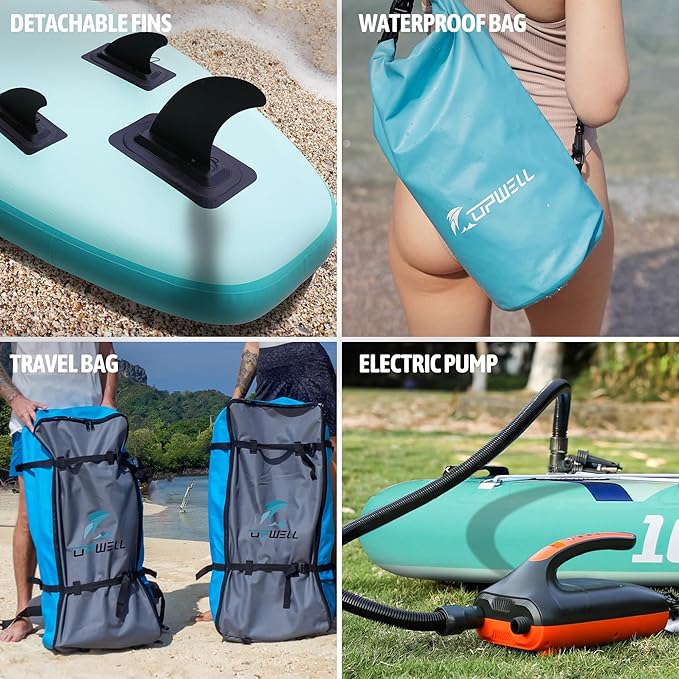 UPWELL 10'6"/11'/11'6" Inflatable Paddle Board, Stand Up Paddlboard for Youth & Adults, Stable Design, Premium SUP Accessories, Backpack, Leash, Hand Pump, Fins-StrideForce Fitness