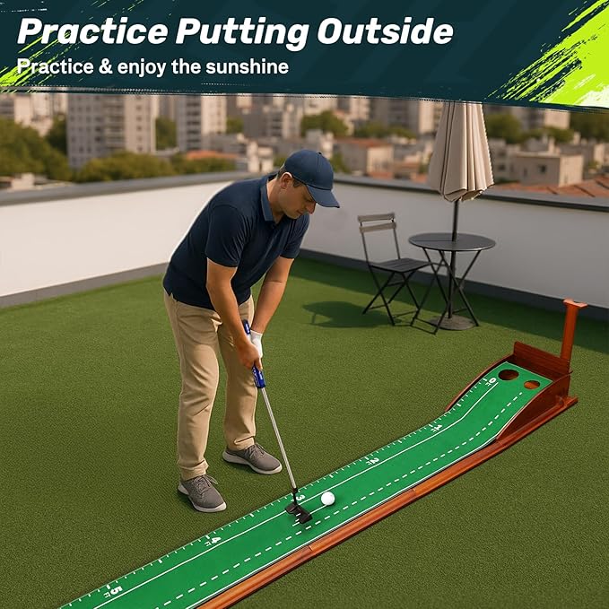 SAPLIZE Portable Putting Mat with Automatic Ball Return - Golf Practice Green with Mirror - Improve Accuracy Indoors or Outdoors-StrideForce Fitness