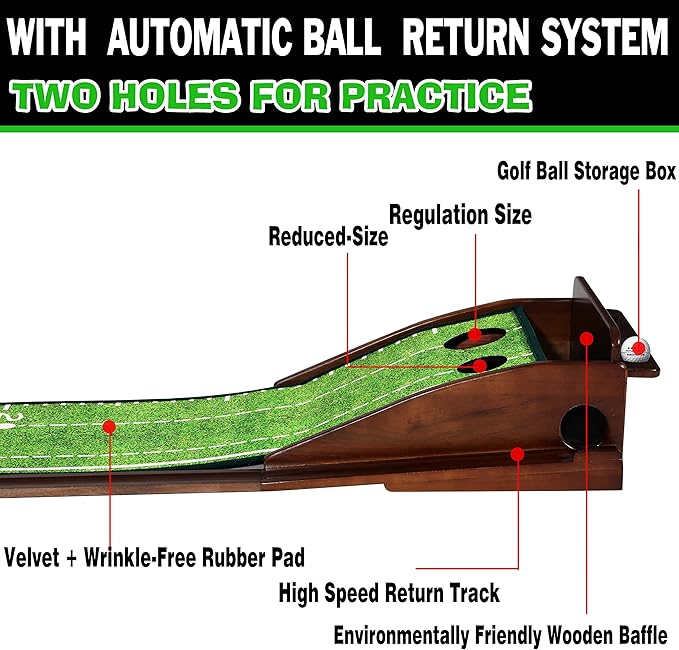 Putting Green Indoor Mat Outdoor Golf Putting Mat with Automatic Ball Return - Ideal for Home, Office, and Outdoor Use-StrideForce Fitness