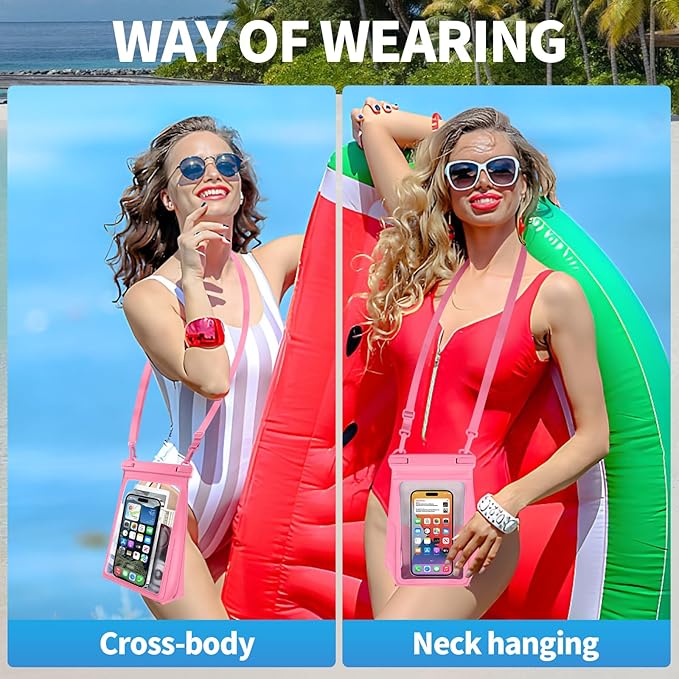 Large Waterproof Phone Pouch [with Sealing Strip], Cell Phone Dry Bag for iPhone 16 15 14 13 Pro Max Galaxy S25 S24 S23 All Devices, Floating Water Proof Bag for Beach Water Park Pink-StrideForce Fitness