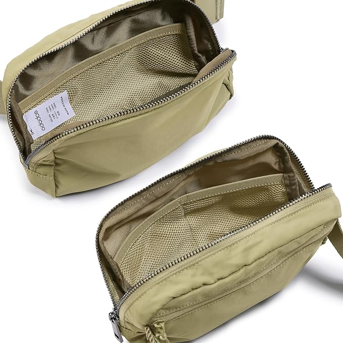 ODODOS Unisex Mini Belt Bag with Adjustable Strap Small Fanny Pack for Workout Running Traveling Hiking, Khaki Green-StrideForce Fitness