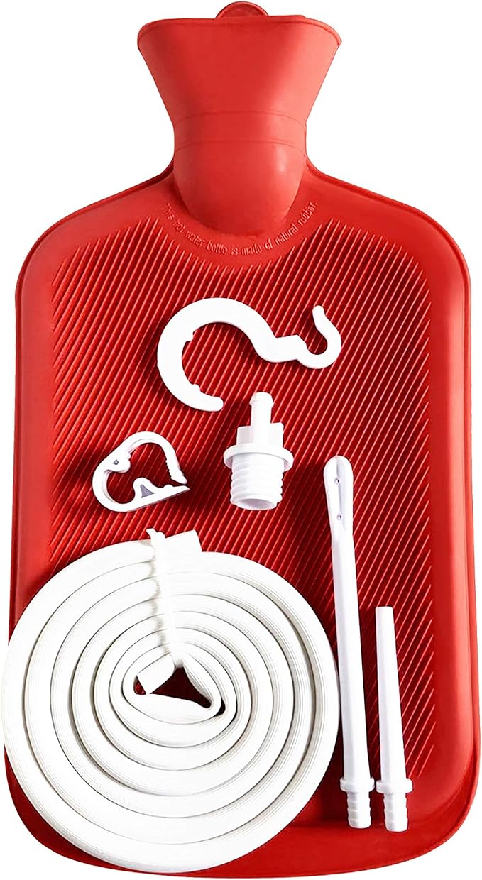 Abyclean Enema Bag Kit Rubber Anal Douche Vaginal Douche Enema Cleaner for Women’s or Man’s Health (Red, 2L)-StrideForce Fitness
