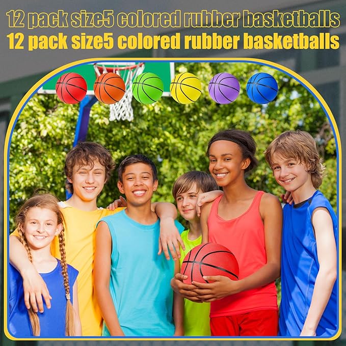 Jerify 12 Pack Official Size Rubber Basketballs for Kids Child Junior Youth Indoor Outdoor Sports Basket Balls with Pump Back to School Student Gifts Operation Christmas Bulk Items-StrideForce Fitness