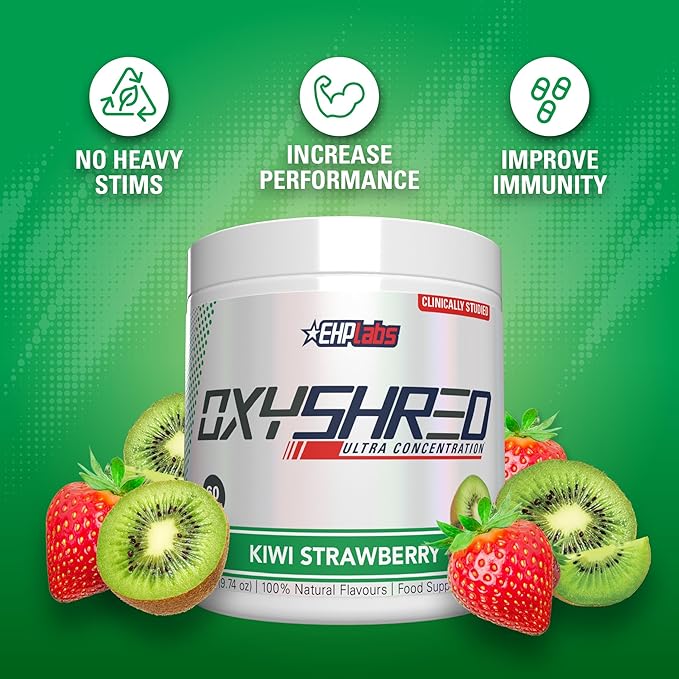 EHP Labs OxyShred Pre Workout Powder - Preworkout Powder with L Glutamine & Acetyl L Carnitine, Energy Boost Drink - Kiwi Strawberry, 60 Servings-StrideForce Fitness