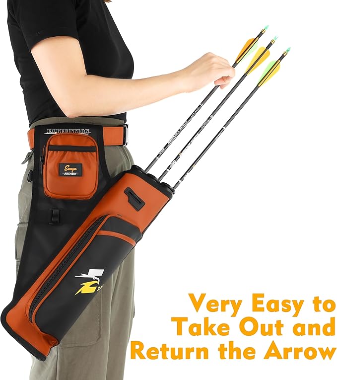 SUNYA Archery Hip Quiver for Arrows. Includes 3 Tubes Arrow Holder, Accessories Pockets and Waist Belt. Fit for Compound and Recurve Bow Practice.-StrideForce Fitness