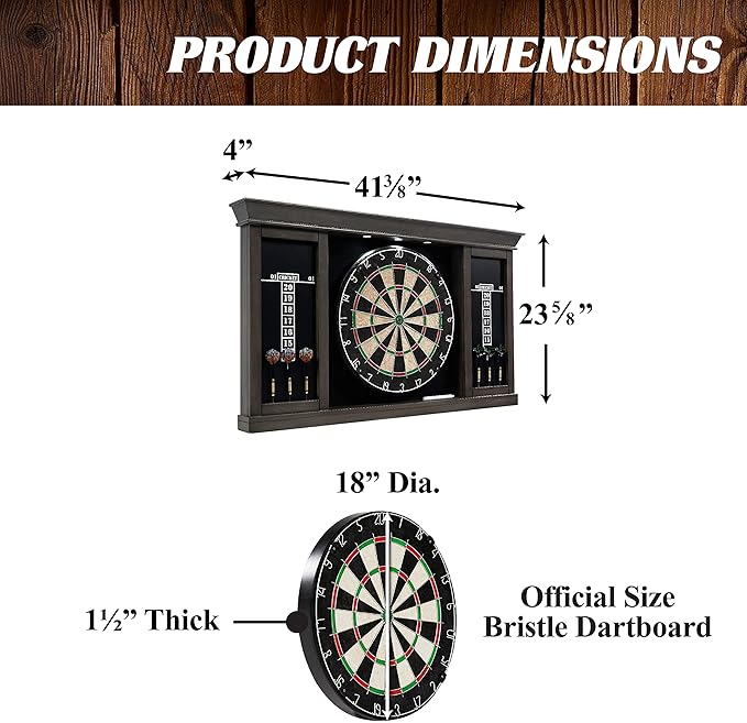 Barrington Dartboard Multiple Styles Pre-Assembled Wood Dartboard Cabinet Collection with 18” Bristle Dartboard & Steel Tip Dart Set, Perfect for Cricket Games-StrideForce Fitness