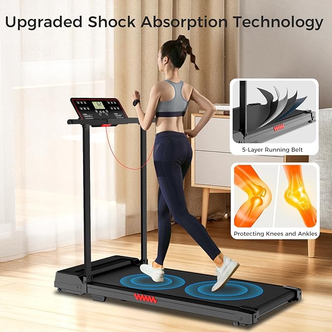 Treadmill with Handles, Treadmills for Small Spaces, 3.0HP Walking Pad Treadmills with Handle Bar & LED Display, Treadmill with Desk Workstation for Home Office, 320 LBS Capacity-StrideForce Fitness