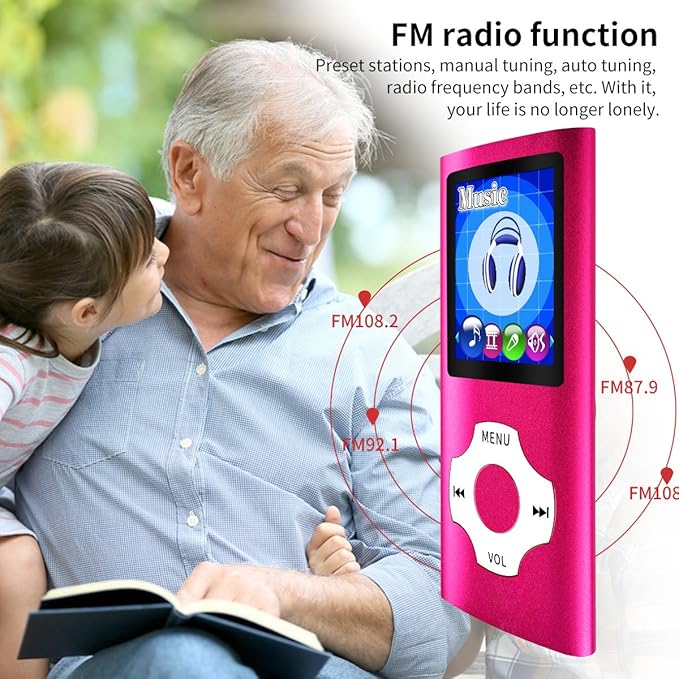 Mymahdi MP3 Player Portable Music Player, 1.8 Inch LCD Screen with Video/Voice Record/FM Radio/E-Book/Photo Viewer, Max Support 64GB Pink-StrideForce Fitness