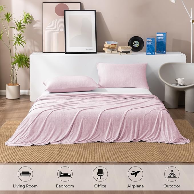 HOMFINE Cooling Blankets for Hot Sleepers - Summer Blanket Thin Lightweight Breathable Soft Double Side Enhanced Cooling for Bed Couch Sofa, Keep Cool for Night Sweats (Pink, 90 x 90 inches)-StrideForce Fitness